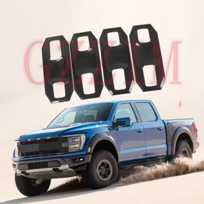 Car Door Handle Bowl Cover Light Cover Full Set Auto Body Kit For Black Carbon Fiber Accessories Car Exterior Waterproof Covers Handle Mirror Bowl Trim For Ford F150 F-150 Raptor 2023